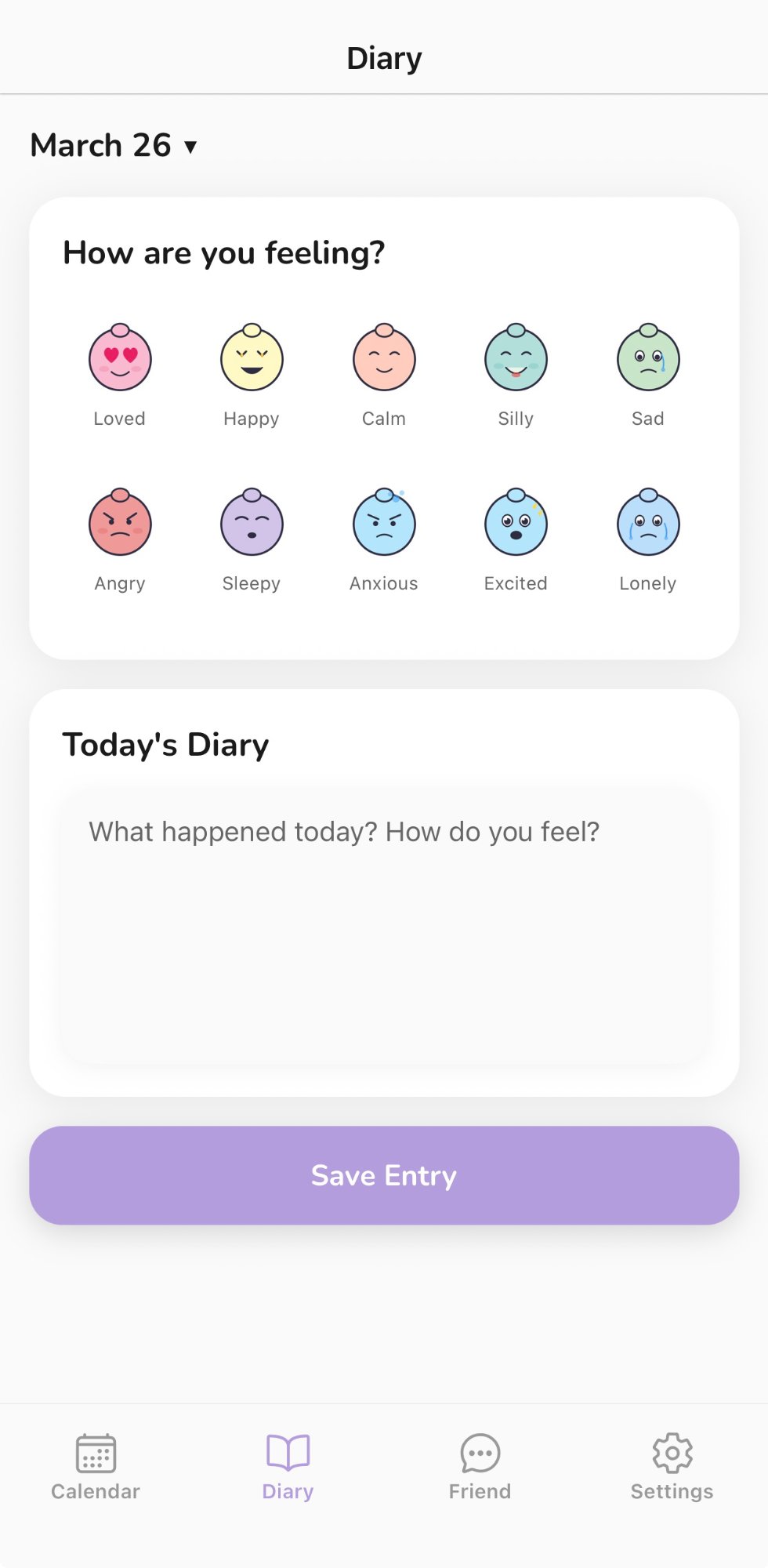 KKUKTOK Diary view with mandu emoji